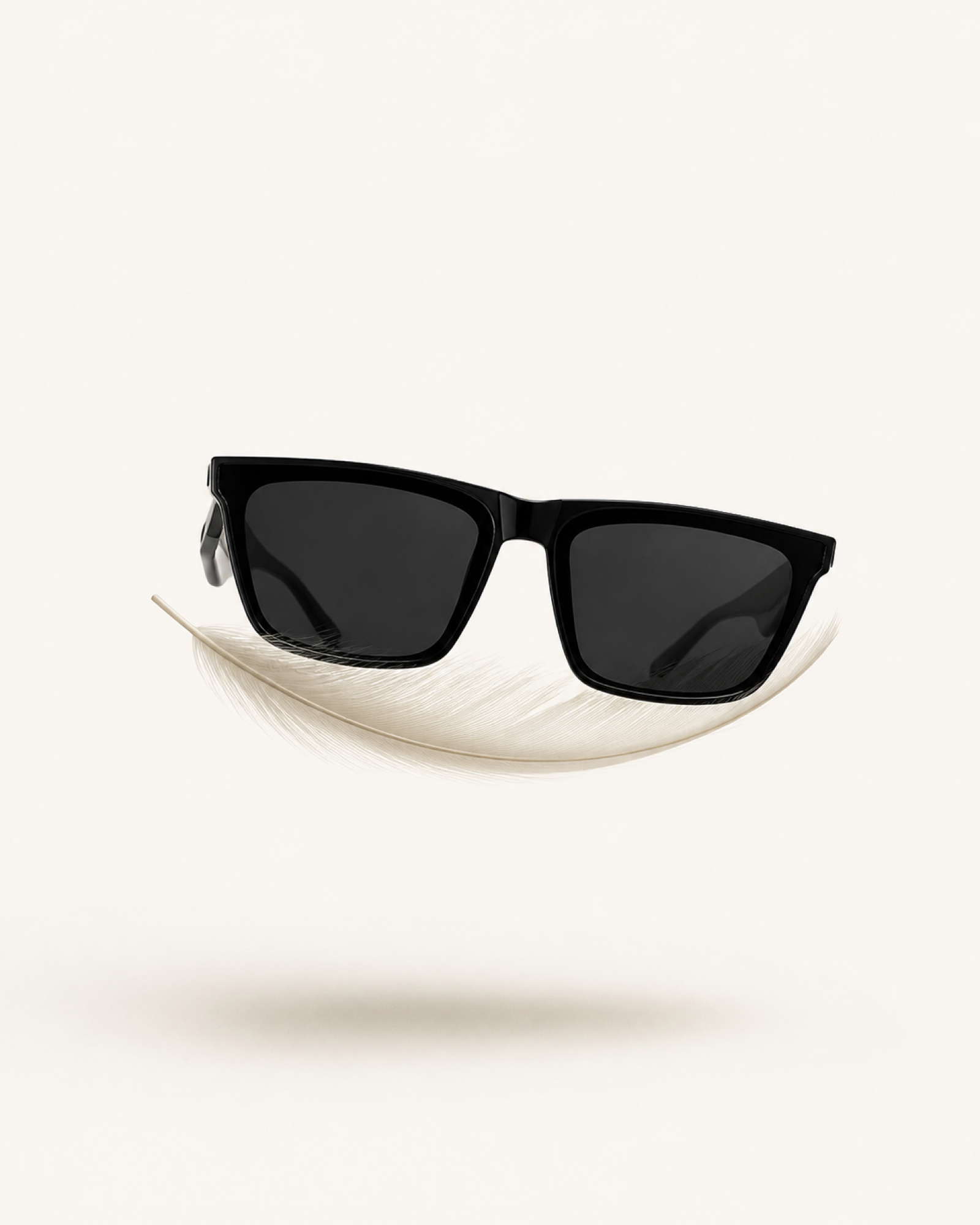 The Carter sunglasses balanced on a feather — 25 grams